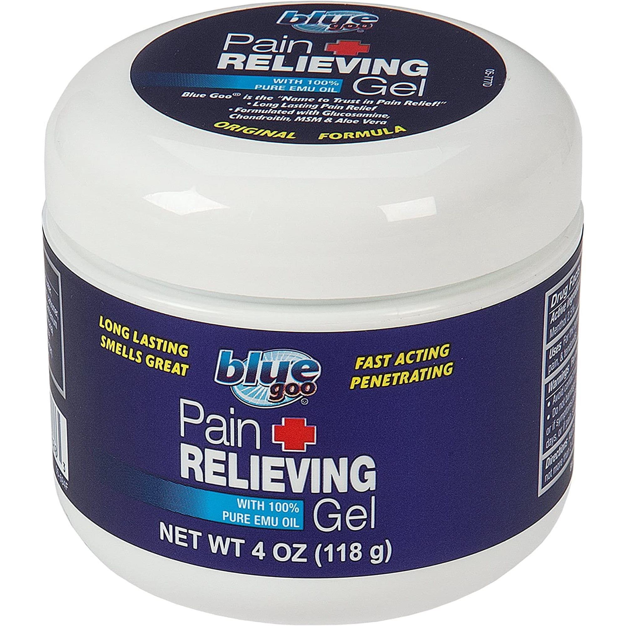Blue Goo Pain Relief Gel, Fast-Acting Cooling with Menthol & Emu Oil, 4 oz