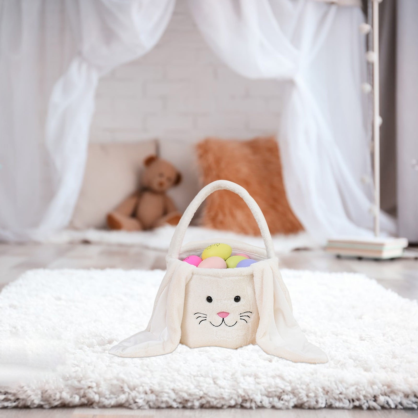 Lunxisen 2 Pcs Easter Basket Bunny Plush Ears Holiday Gift Storage Candy Egg Hunt Decor(23*19cm)