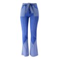 thumbnail image 5 of cFmduc Women Patchwork Flare Jeans Stretch High Waisted Bell Bottom Raw Hem Denim Pants with Belt, 5 of 6
