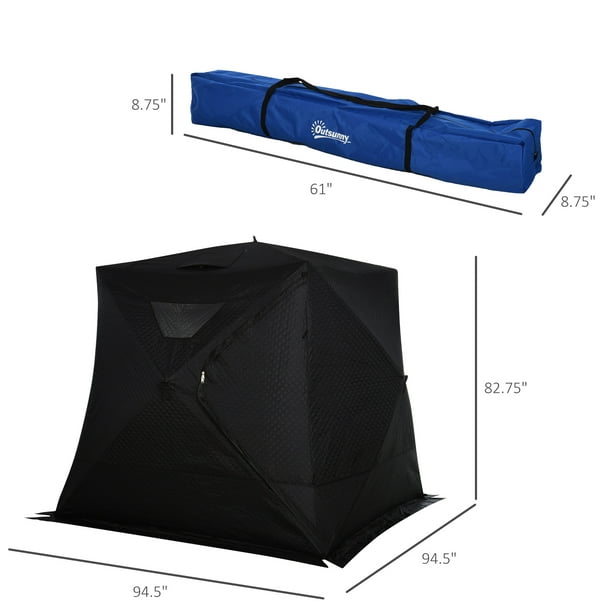 Outsunny 4-Person Insulated Ice Fishing Tent, Portable Ice Fishing Shelter  with Ventilation Windows, Carry Bag, Two Doors and Anchors for Low-Temp  -22℉ 