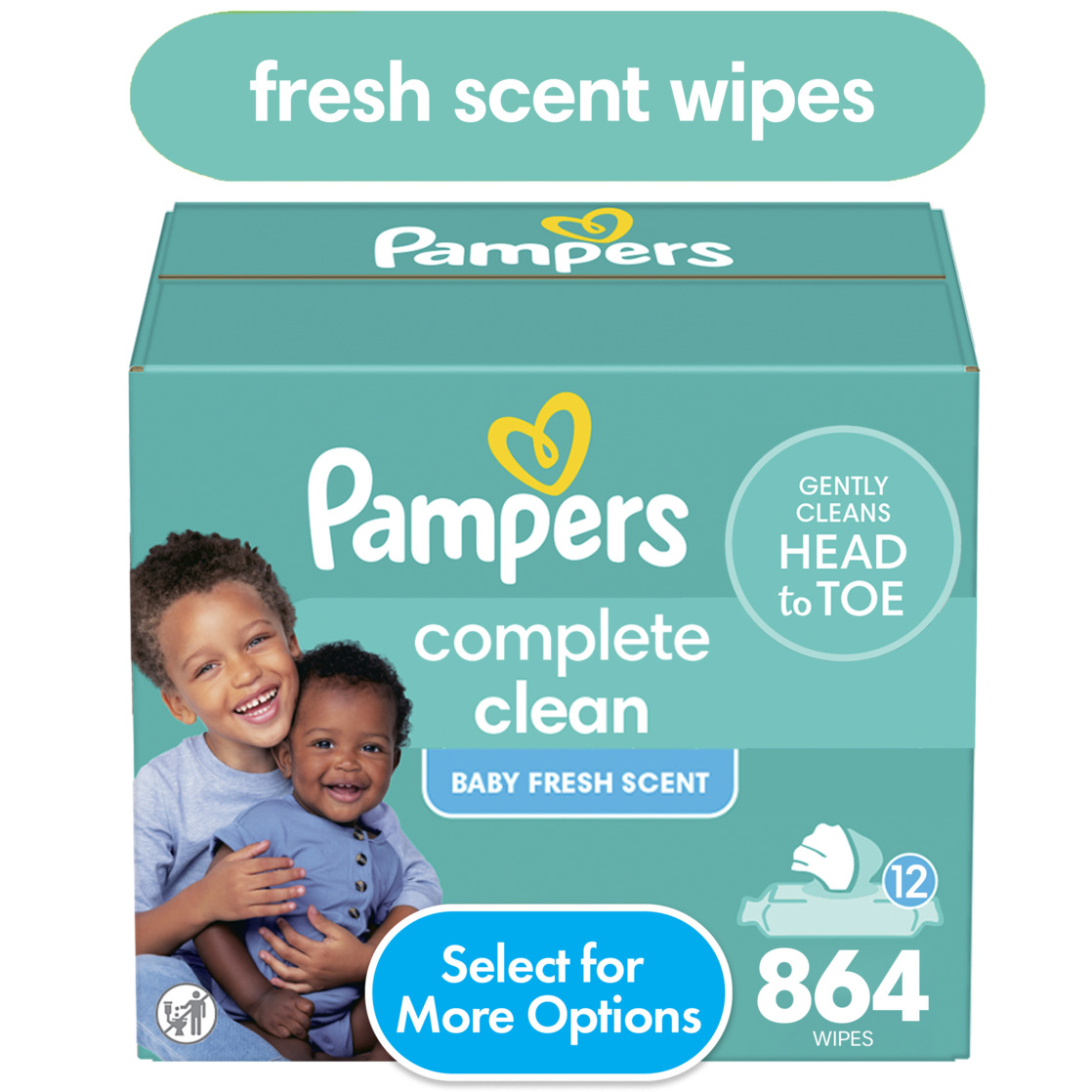 Pampers Complete Clean Baby Fresh Baby Wipes 12-Pack 864 Wipes (Select for More Options)