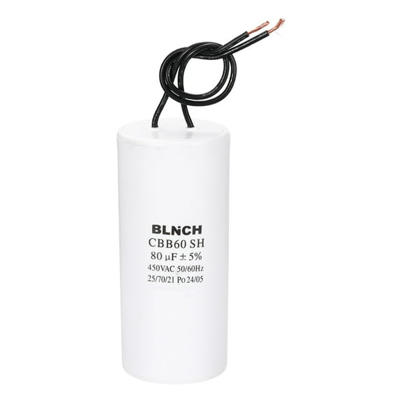 Uxcell CBB60 Running Capacitor, 80uF 450V 2 Wire Electric Air Compressor Motor Run Starting Capacitor for Washing Machine, Refrigerator, Air Conditioner, White