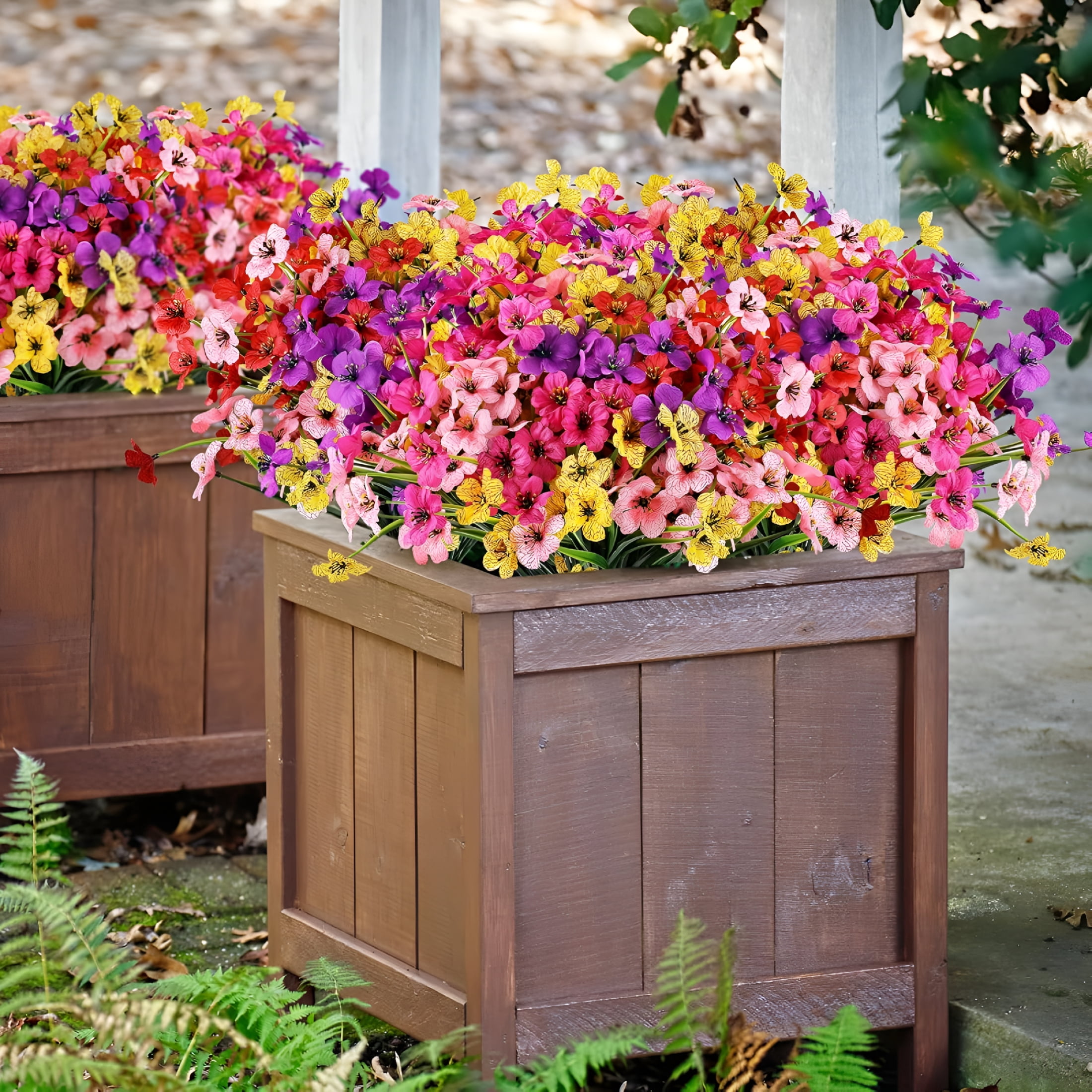TUWAFE 2026 New 20 Bundles Artificial Fake Plants Flowers for Outdoors,Uv Resistant Faux Plastic Colorful Mix Mum Flowers for Outside Spring Summer Decor Spring Decorations for Home