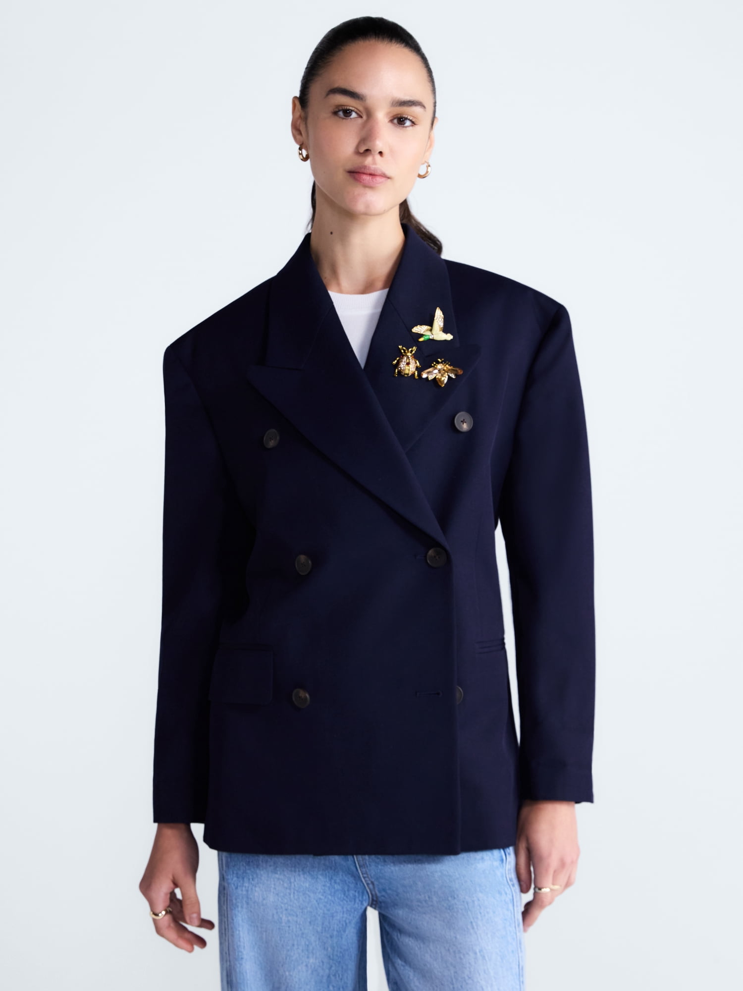 Free Assembly Women's and Women's Plus Embellished Wool Blend Boxy Blazer, Sizes XS-4X