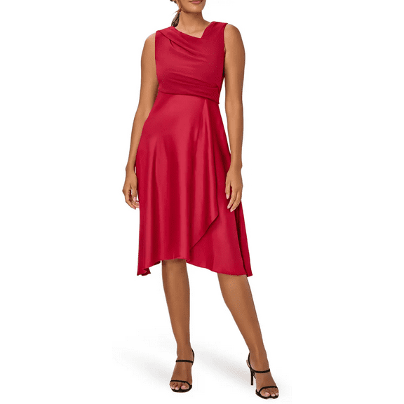 Adrianna Papell MATADOR RED Women's Draped Sleeveless Satin Crepe Dress, US 14