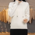 thumbnail image 6 of UTSJKR Women's Knitted Hoodies Casual Long Sleeve Drawstring Knit Textured Sweaters 2026 Fashion Solid Color Dressy Pullovers White M, 6 of 6
