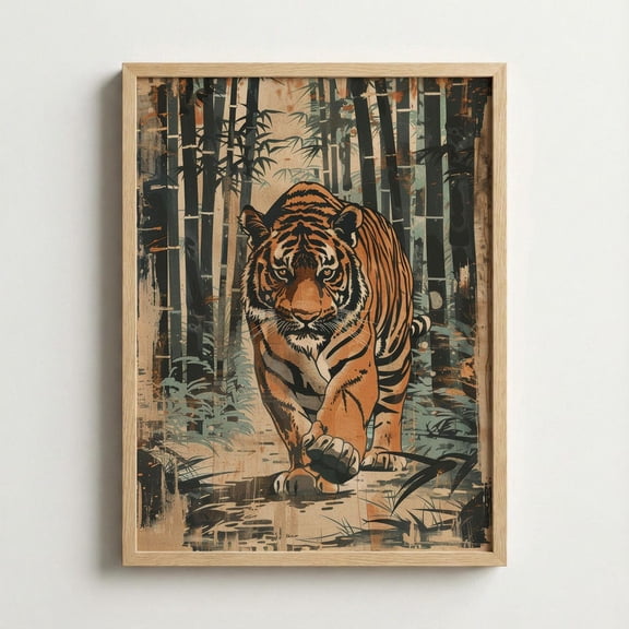 Japanese Tiger Wall Art Bamboo Forest Wildlife Home Decor