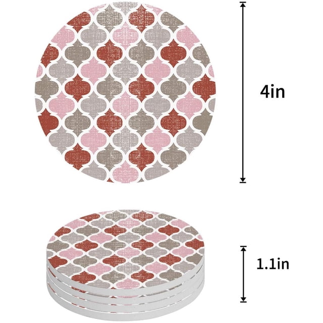 RYLABLUE Style Géométrique Vintage Motif Marocain Ensemble de 4 sous-Verres Ronds pour Boissons, sous-Verres en Céramique Absorbants avec Base en Liège pour Décoration de Table Basse de Cuisine Maison