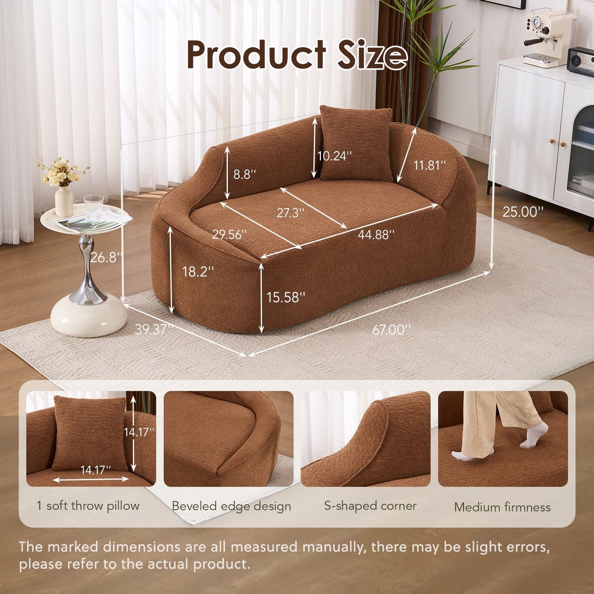 Sailvan Compression Curved Chaise Longue Loveseat Sofa Bed with 1 Pillow