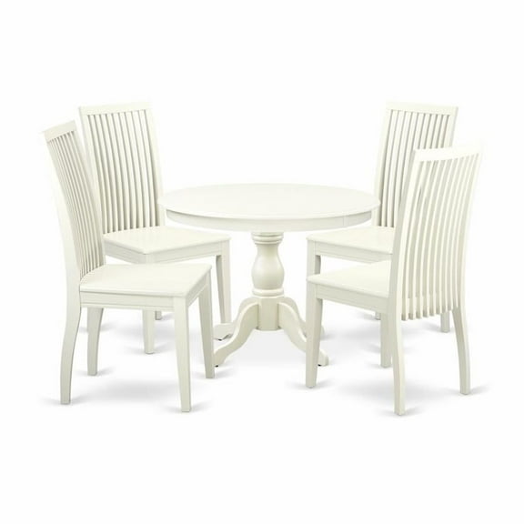 East West Furniture Hartland 5-piece Wood Dining Set in Linen White