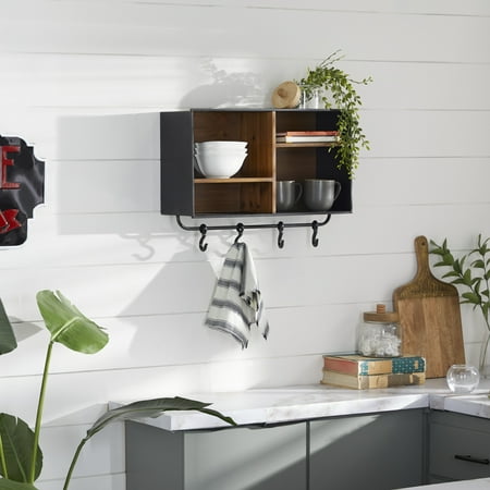 

CHAYOUCHAYOU 23 x 14 Brown Metal 4 Cubbies and 4 Hangers Wall Hook 1-Piece