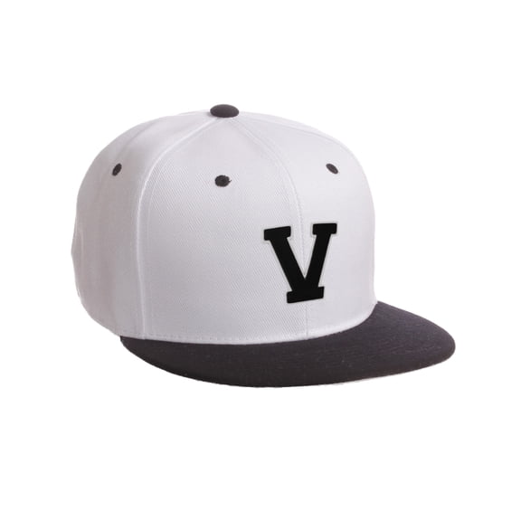 Classic Snapback Hat Custom A to Z Initial Letters, White Black Cap White Black Letter Initial V