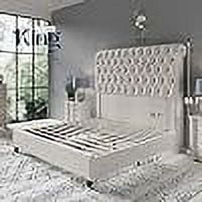 Merluxy King Bed Frame with 59.1" Sleigh Headboard,Velvet Upholstered,No Box Spring Needed,Cream