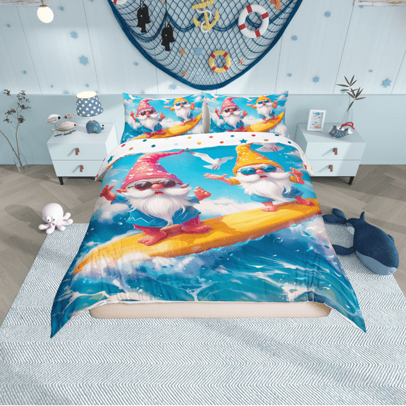 Erosebridal Cartoon Gnome Comforter Cover Twin,Ocean Surfing Bedding Twin Size,Marine Sea Duvet Cover Twin,Lightweight Kawaii Bedroom Decoration,Reversible,2-Piece(No Comforter)