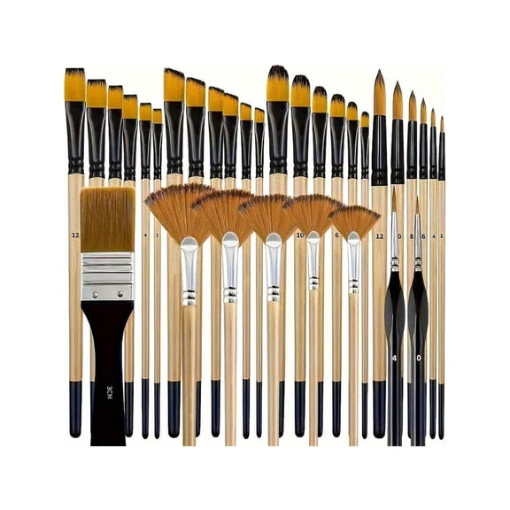 32-Piece Professional Artist Paint Brush Set for Acrylic Oil and Watercolor Painting, Premium Nylon Hair Brushes with Wood Handles, Fine Art Kit Includes Fan Round Flat and Detail Tips
