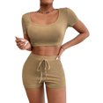 thumbnail image 4 of FUNUONY Womens Workout Sets 2 Piece - Seamless Yoga Outfits Shorts and Crop Top Matching Gym Athletic Clothing Set Two Piece Summer Outfits 2 Piece Sets Suspender Shorts Suit Yoga Sports Brown Xxl, 4 of 6