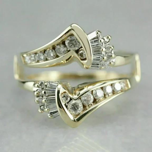 1.10Ct Round Cut Lab Created Diamond Enhancer Ring Guard Wrap Band 14K Yellow Gold Plated