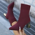 thumbnail image 4 of Chenyee Women's Ankle Boots Pointed Toe High Heel Stretchy Mid Calf Knitting Sock Booties, 4 of 7