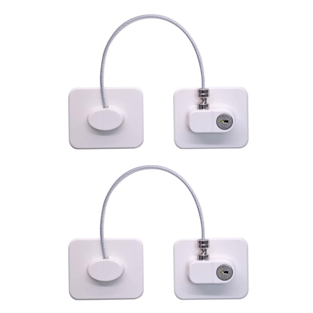 Refrigerator Lock 2 Packs, Door Locks,Fridge Lock with Silicone Wire Protection for Kitchen Freezer,Cabinets and Drawers, Fridge Locks for Easy to Use and Install Cabinet Locks with Key(White)