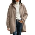 thumbnail image 3 of Women's Oversized Loose Fit Zip Up Hooded Hoodie Coat Mid Length Jacket with Pockets Comfy Soft Cozy Casual Daily Wear Outerwear | CSEONE,Khaki XL, 3 of 9