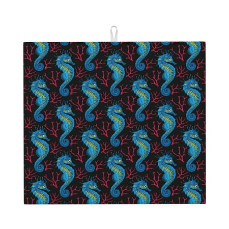 

Pofeuu Blue Seahorse Print Ultra Water Absorbent Microfiber Dish Drying Mat Drying Mat for Kitchen Kitchen Counter Accessories