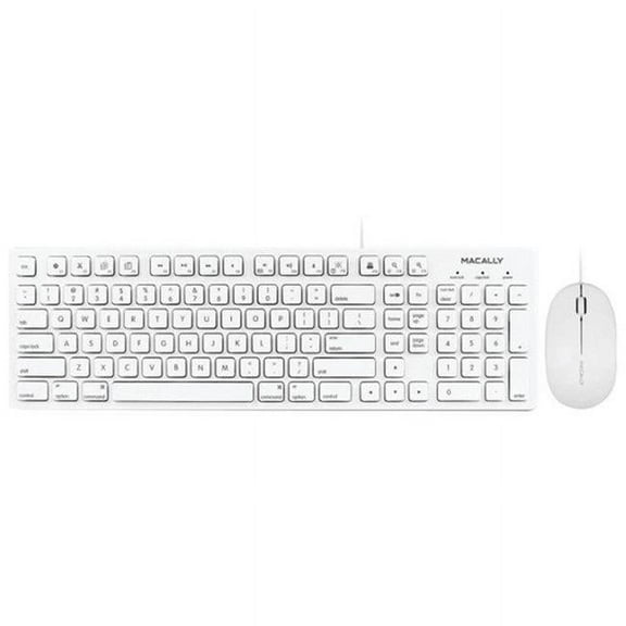 Macally 103-Key USB Keyboard with Shortcut Keys & 3-Button USB Optical Mouse Combo for Mac White - Full-Size