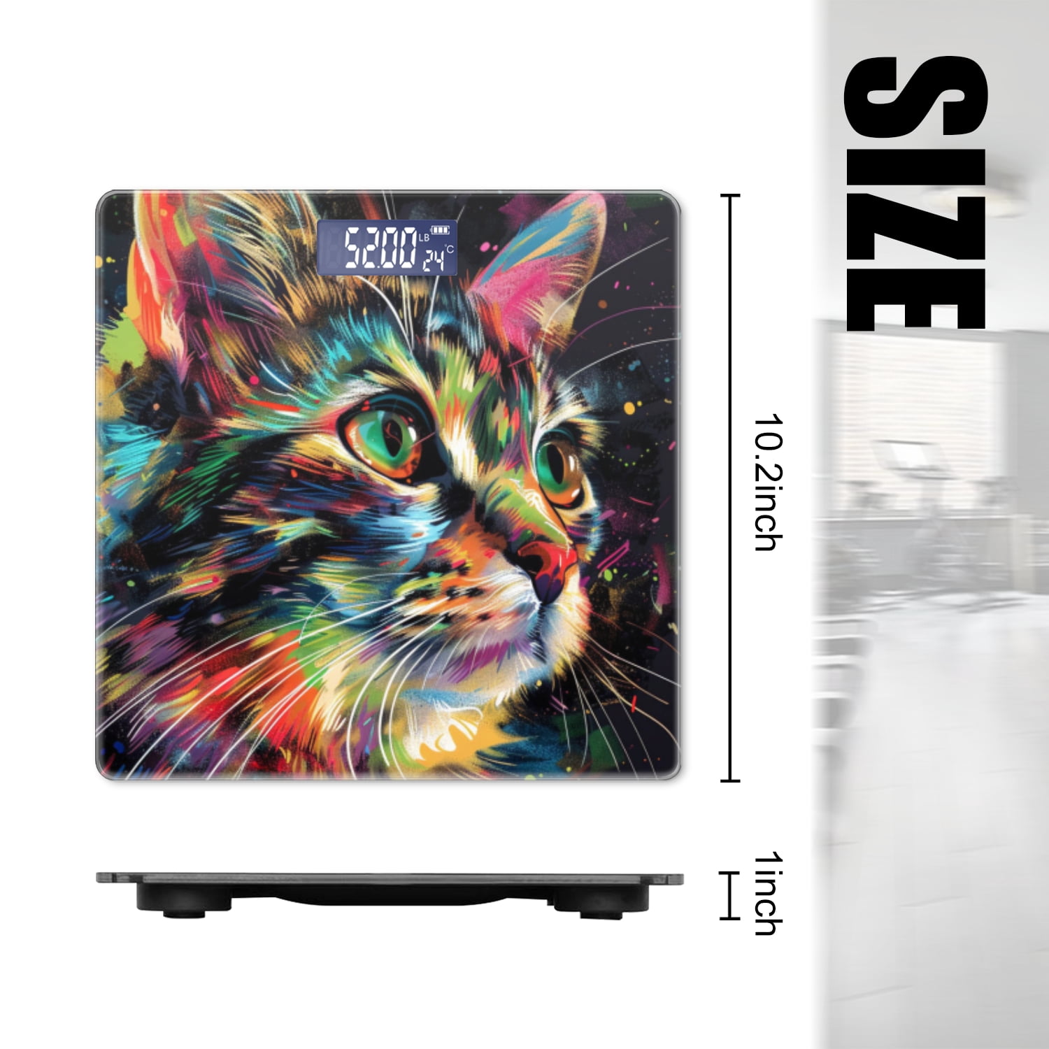 High Precision Body Weight Scale Smart Bathroom Scales with Large LCD Display(400lbs),Decorative for Bedroom-Beautiful, Colorful Cat Detailed Vector Art Portrait