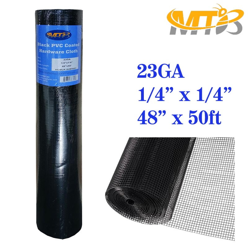 MTB Black PVC Coated Hardware Cloth 48 Inch x 50 Foot 1/4 Inch x 1/4
