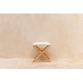 thumbnail image 4 of Bali Rattan X Base Stool with Cushion Mahogany Frame Brass Caps Handwoven Indoor Accent Seat, 4 of 4