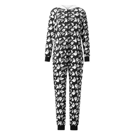

Pudcoco Family Matching Halloween Jumpsuits Pajamas Ghost Hooded Long Sleeve Playsuits
