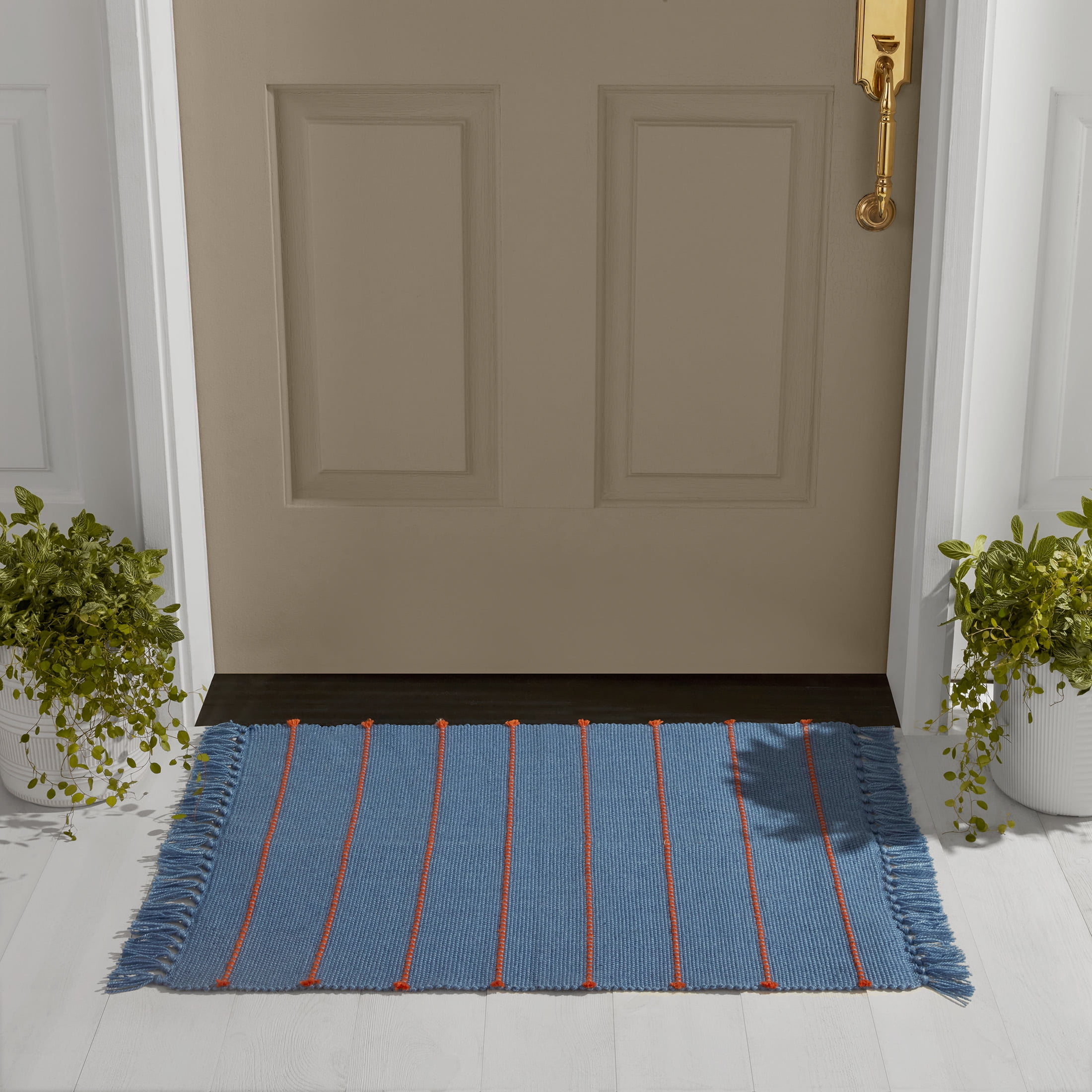 Mainstays by Becky G. & Alejandra Indoor/Outdoor Layering Rug, Blue Stripe, 24" x 36"