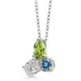 thumbnail image 2 of 925 Silver and 10K Yellow Gold Peridot and Lab Grown Diamond and Persian Blue Moissanite Pendant Necklace for Women | 2.29 Cttw | Pear Shape 8X6MM | Oval 7X5MM | Round 5MM | with 18 inch Chain, 2 of 4