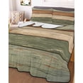 thumbnail image 3 of Quilts Queen Size, Farmhouse Sage Green Brown Soft Comforter Bedding Set for Bed, Vintage Wooden Striped Lightweight Quilted Bedspread with Pillow Cover(2 Pieces) for All Season, 90x96 Inch, 3 of 6