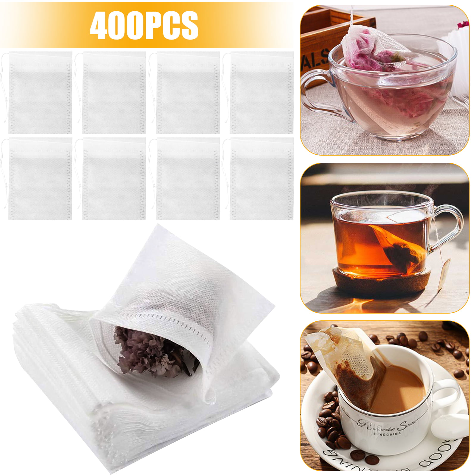 100Pcs Tea Filter Bags Disposable Drawstring Safe Strong Penetration Teabags 25 