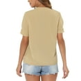 thumbnail image 3 of INSPIRE CHIC Women's Summer V Neck Short Sleeve Solid Color Office Blouse Top L Khaki, 3 of 6