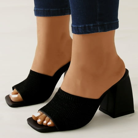 

〖Yilirongyumm〗 Black 40 Sandals Women Ladies Fashion Summer Solid Color Mesh Breathable Chunky High Heels Sandals