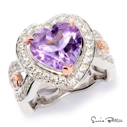 Sonia Bitton Platinum and Rose Goldplated Sterling Silver Amethyst Heart Ring by Overstock