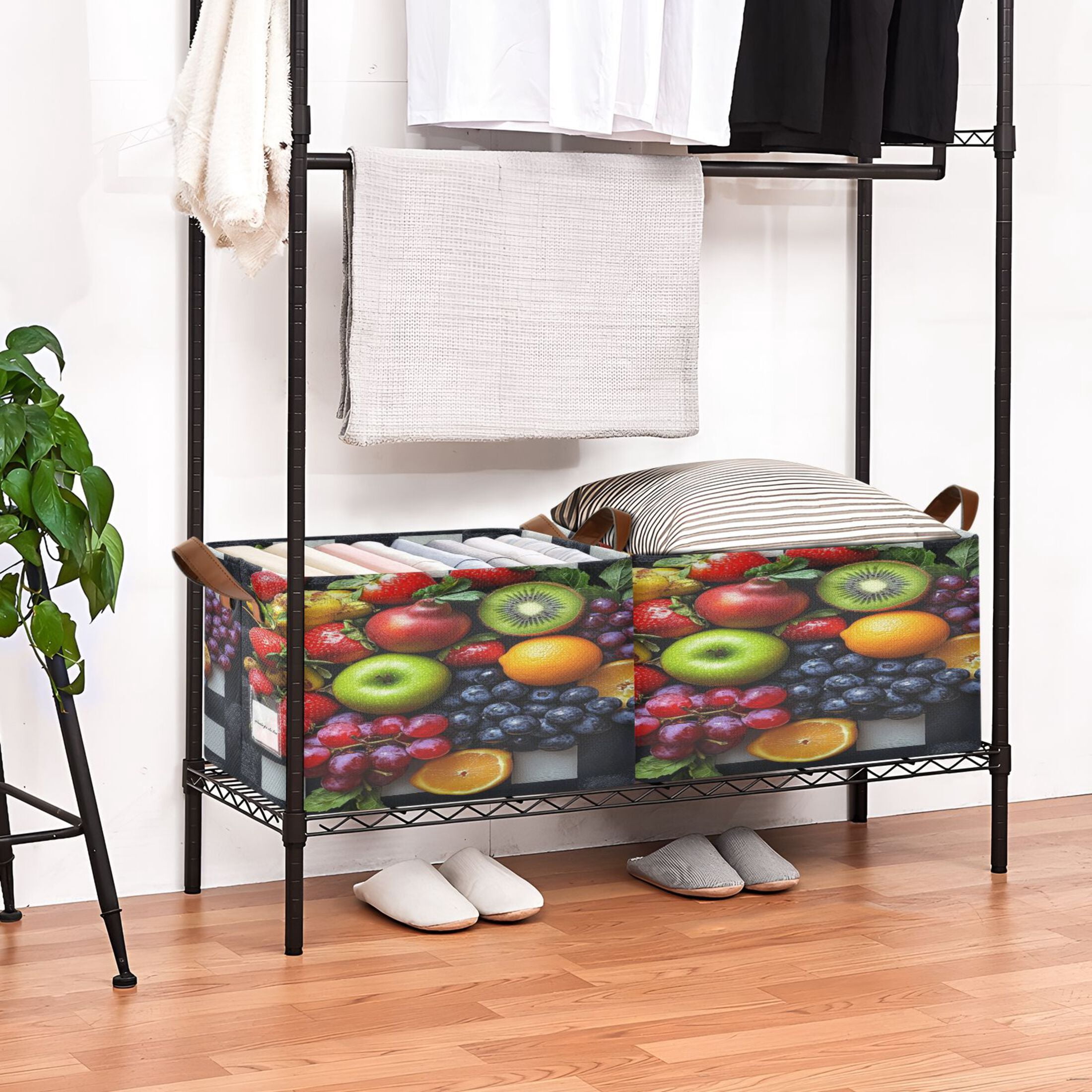 BZSMCE Collapsible Fabric Cube Storage Bins Fruit Painting Photo Design Pattern Storage Box