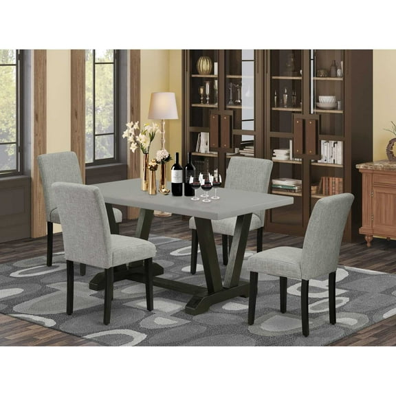 East West Furniture V696AB106-5 5-Pc Dinette Set - 4 Kitchen Chairs and 1 Modern Rectangular Wire Brushed Black Kitchen Table with High Chair Back - Linen White Finish