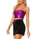 thumbnail image 4 of INSPIRAR CHIC Top de tirantes delgados sin mangas para mujer, brillante y metálico, crop cami en color púrpura, 4 of 6