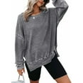 thumbnail image 6 of Women's Oversized Waffle Knit Crewneck Sweatshirt Long Sleeve Side Slits Casual Pullover Top, 6 of 9
