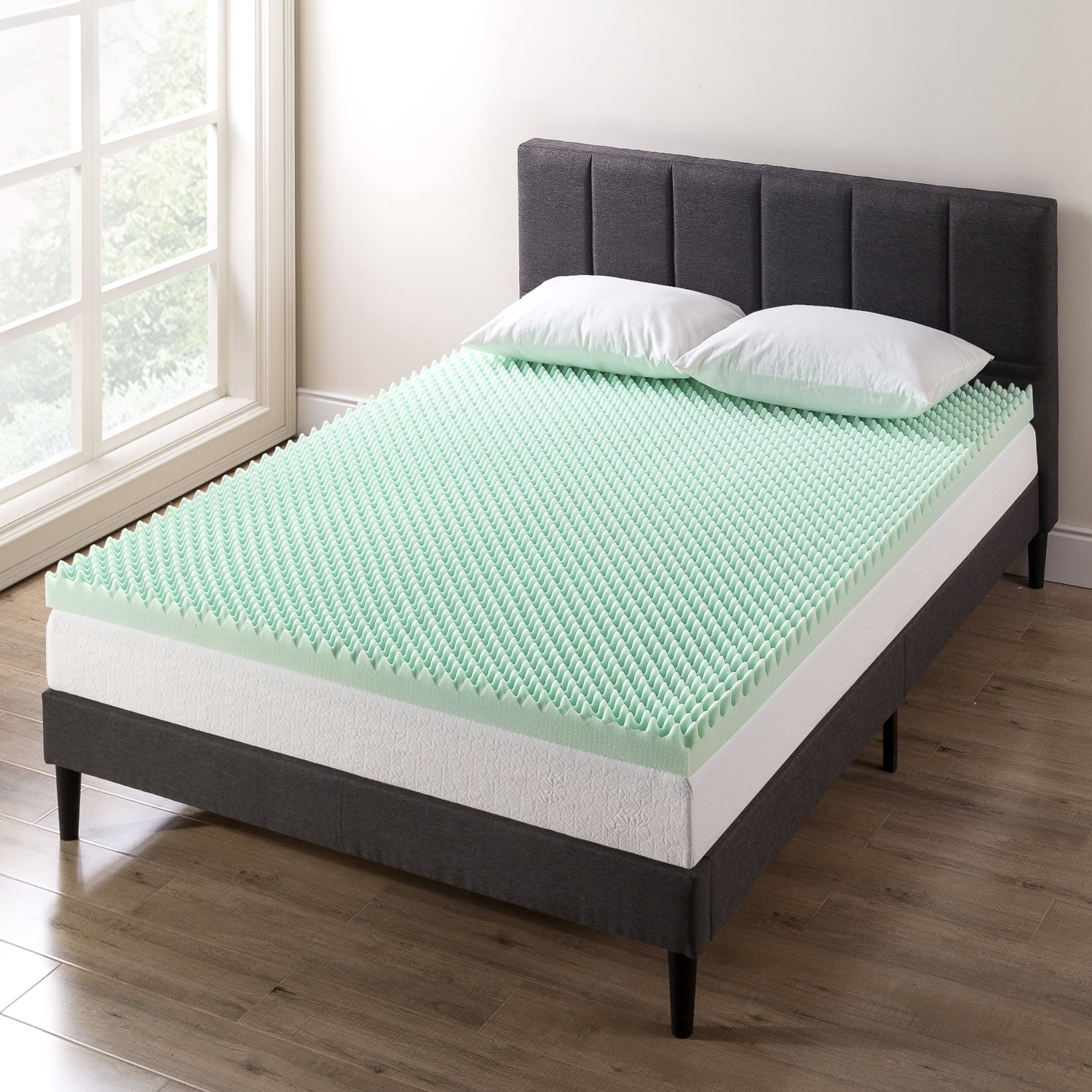 Mellow 3" Egg Crate Memory Foam Mattress Topper with Aloe Vera Infusion, Short Queen