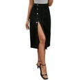 thumbnail image 4 of INSPIRE CHIC Women Denim Midi Skirt High Waisted Button Up Casual Slit Jean Skirts XL Black, 4 of 6
