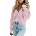thumbnail image 2 of Women'S Chunky Knit Open Front Sweater Long Sleeve Button Loose Short Cardigan Outerwear Coats Pink S, 2 of 6