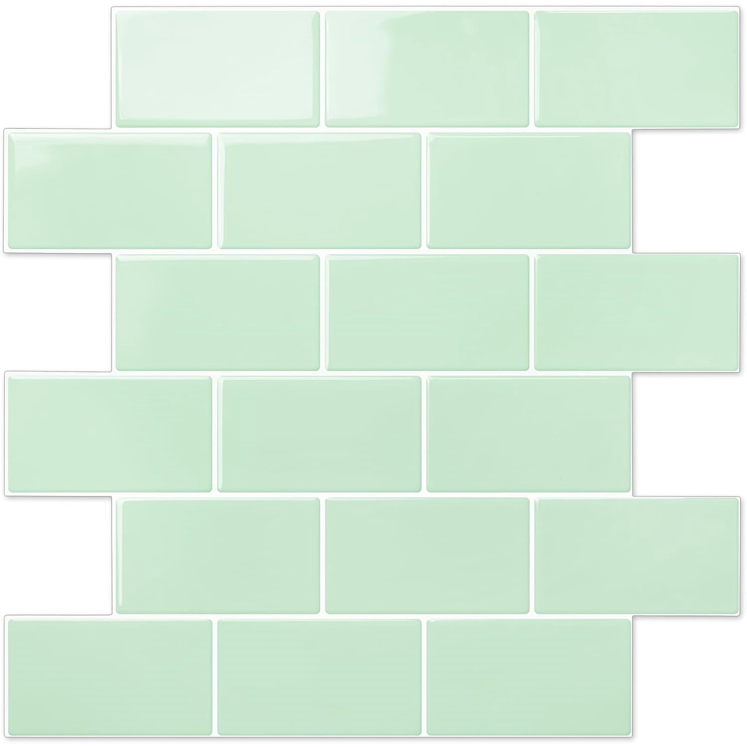 Peel and Stick Backsplash Subway Tiles, 10 Sheets of 12" x 12" - 3D Adhesive Peel and Stick Tile Backsplash for Kitchen, Bathroom, Wall Tile (Thicker Design, Light Green)