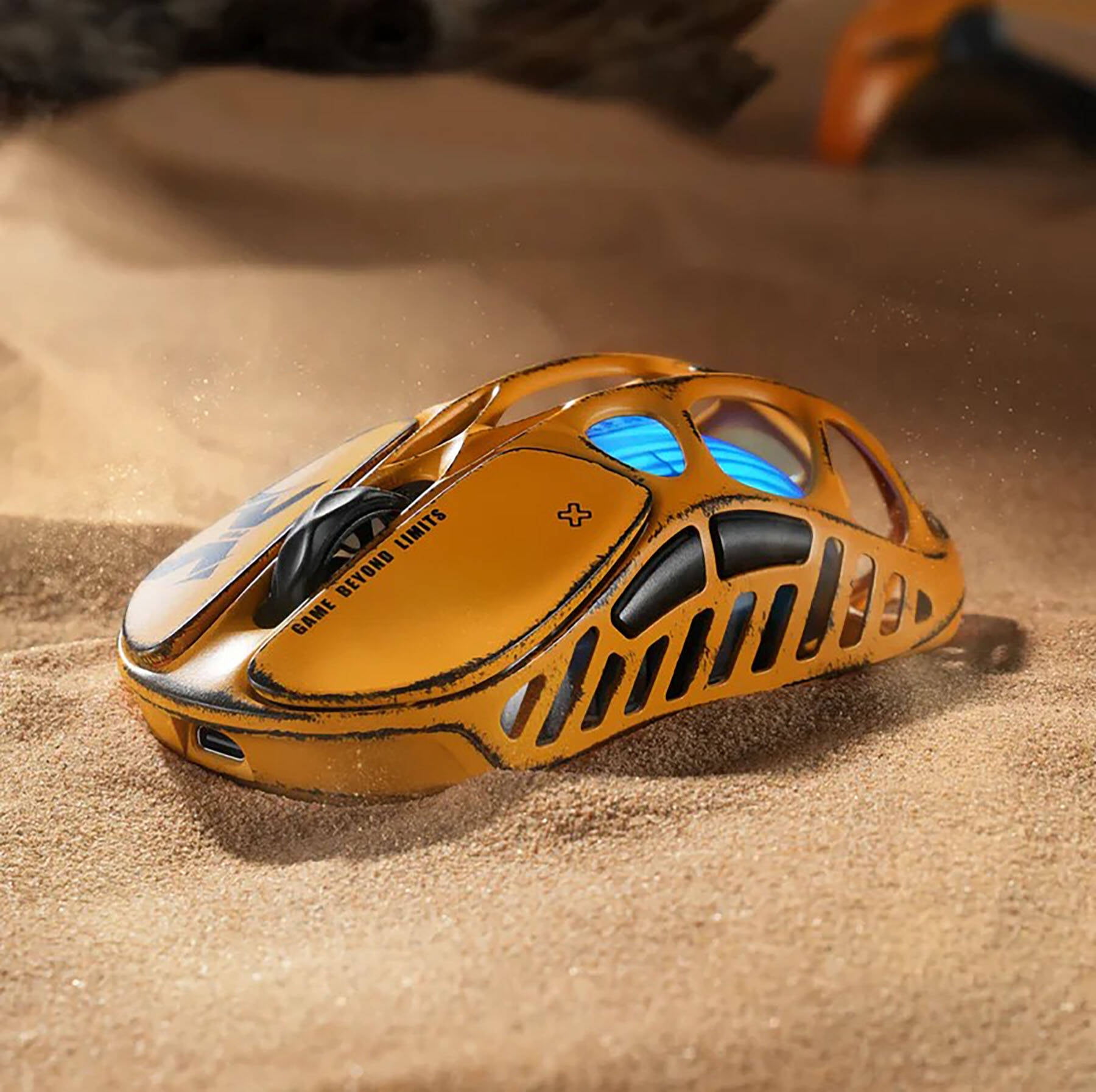 GravaStar Mercury X Pro 8KHz Wireless Gaming Mouse - PAW3950 Sensor, 32,000 DPI, 49g Lightweight Magnesium Alloy Hollow Design, Tri-Mode, 110Hr Battery, RGB Lighting-Battle Worn-Yellow