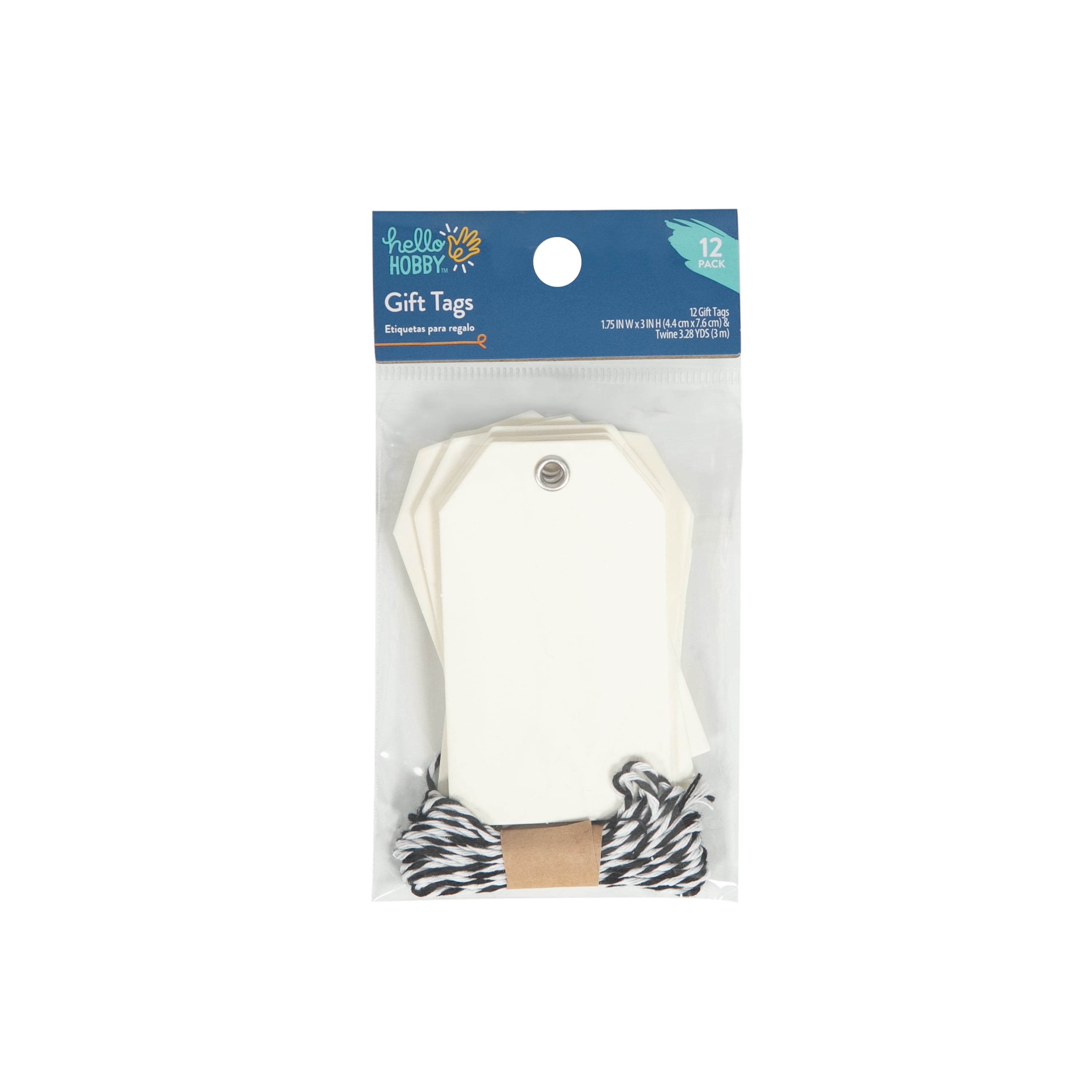 Hello Hobby Cardstock Tags and Twine, Solid Cream Color, 13 Pcs