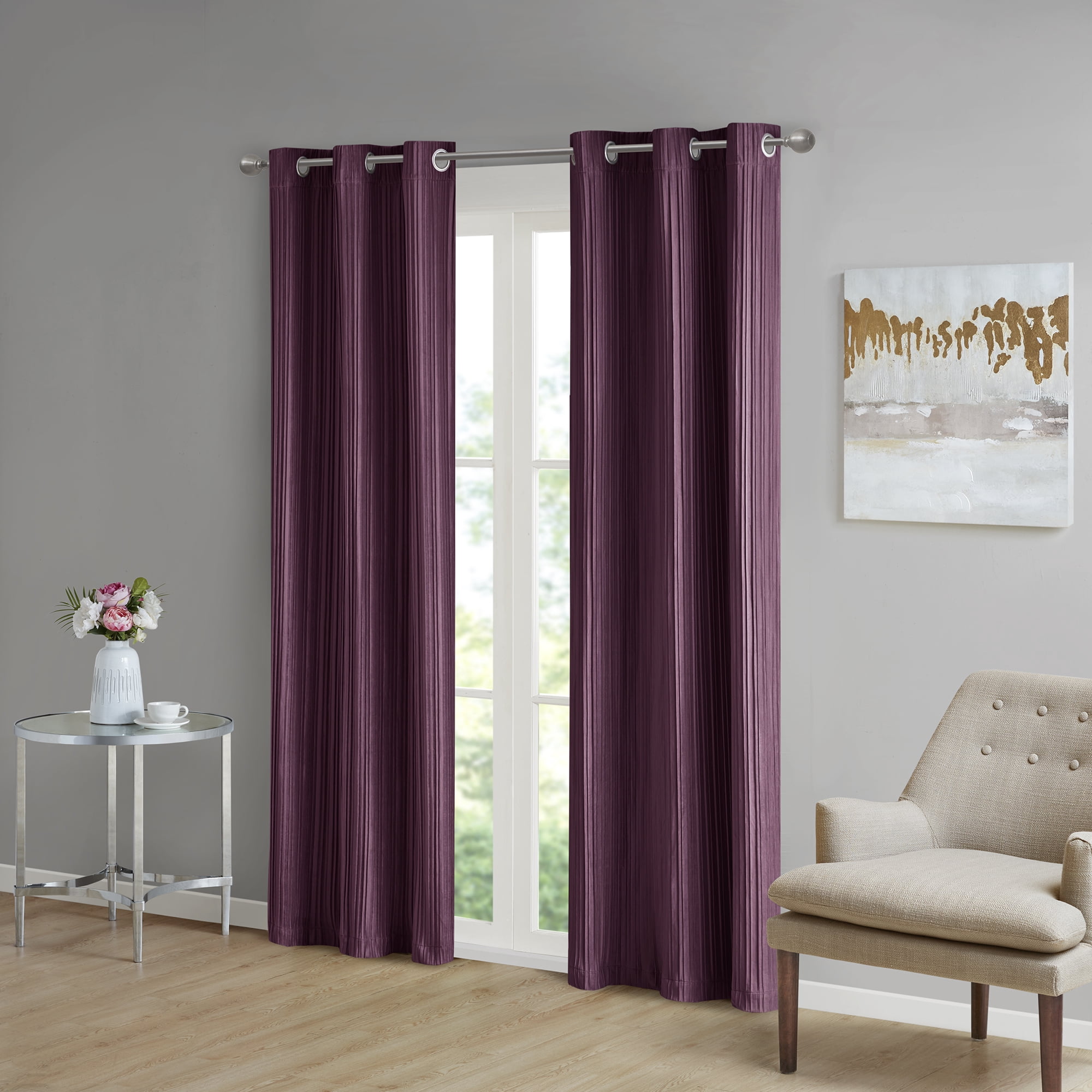 Beautyrest Jasper Plum Grommet Top Velvet Single Window Panel Curtain, 42” x 96”