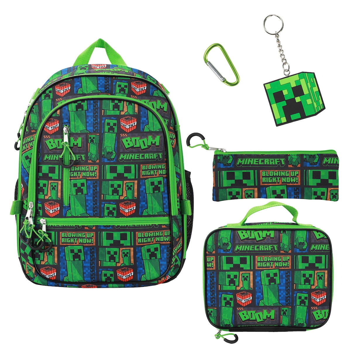 Minecraft Creeper Checkered 6-Piece Backpack, Lunch Bag, Pencil Case
