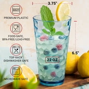 Bravario Hammered Plastic Drinking Tumbler, Dishwasher-Safe Water Glasses, BPA-Free Reusable Mixed Colors Assorted Stackable Cups, 22 oz Set of 6